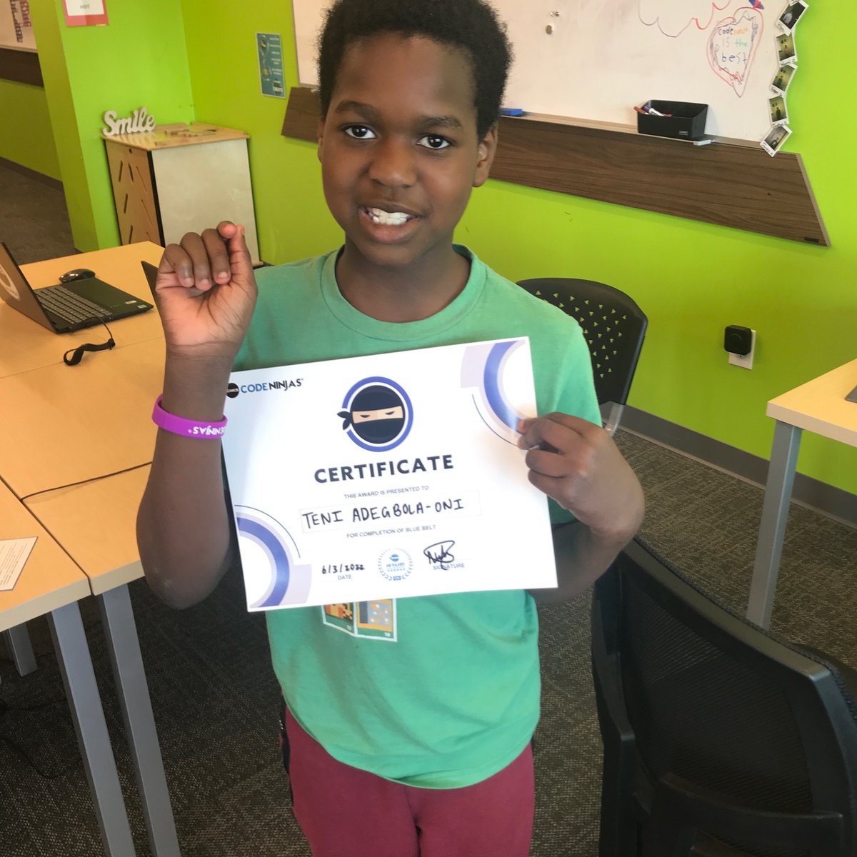 NinjasLand's tweet photo. Congratulations to ninja TENI on ranking up to purple belt! 🥳 https://t.co/zrtyX1d64B