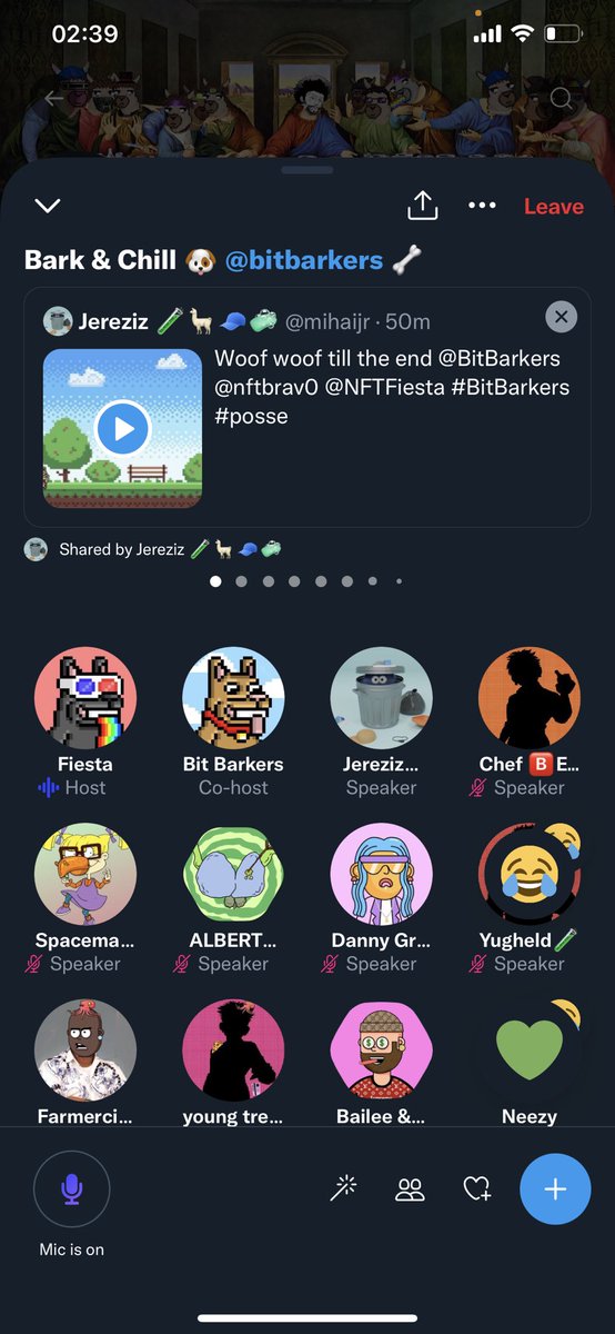 jerezizzz's tweet photo. @BitBarkers vibes in the night ! Woof woof everybody ! Shoutout to @nftbrav0 @NFTFiesta for the wooofs !! @art_arlo @iamSpacemann @EyePits @PssssdLabReport @_dano_prince @arrmand333 @HakunaBanana6 @KefontNFT+++++๐๐๐๐๐ #bitbarkers https://t.co/xJ1nzj7U3e