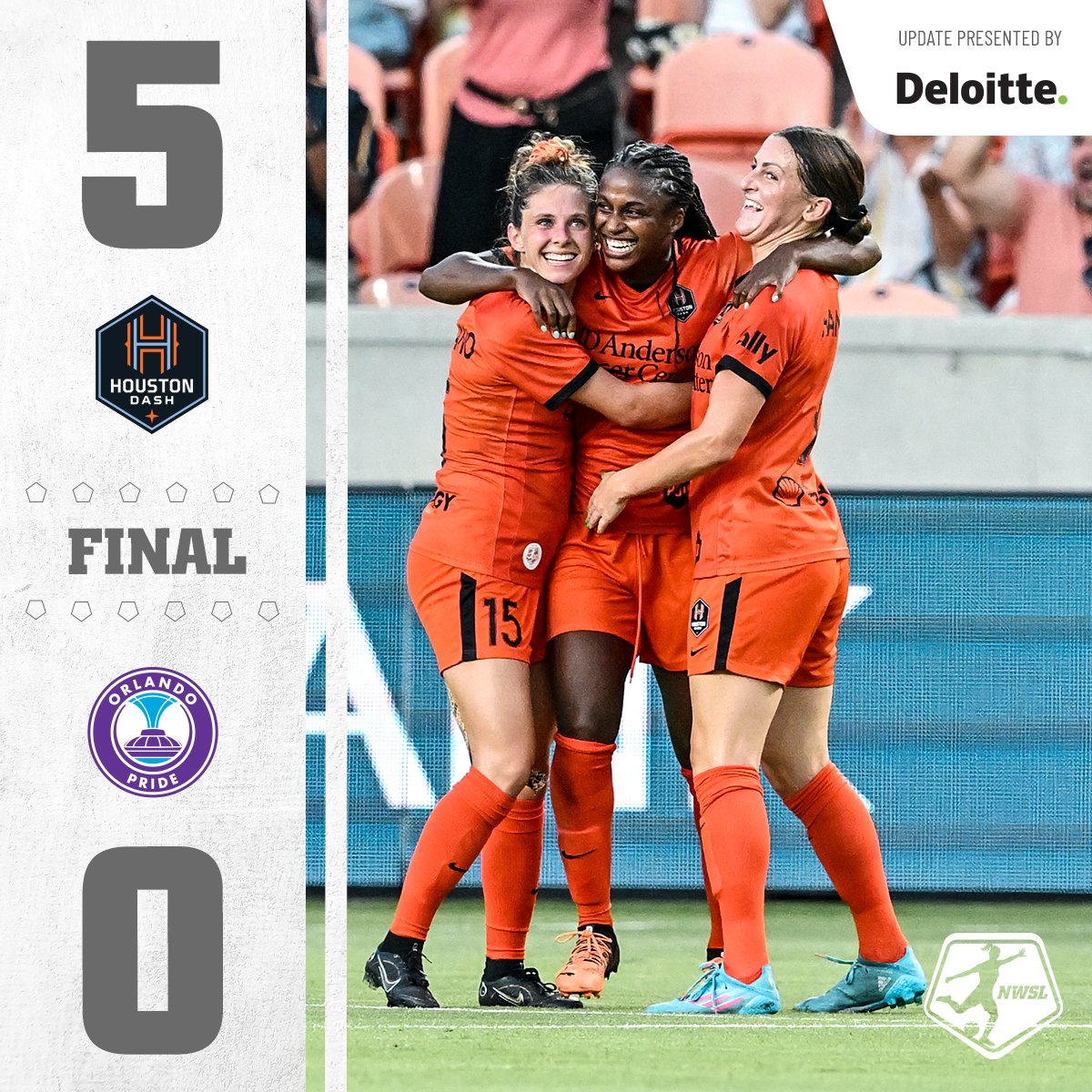 NWSL's tweet photo. What a performance by the @HoustonDash under the lights against the @ORLPride! 🚀

#HOUvORL | @DeloitteUS https://t.co/AMovNiZLHh