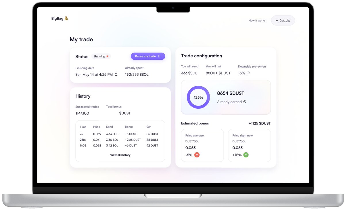 BigBagTrade's tweet photo. @DeGodsNFT Also hiring: We noticed people want to accumulate DUST in time for the Duppies mint. We're DeGods ourselves and we think this will be a perfect first use case. If you like the look of this interface, DM us. Both frontend and backend skills welcome https://t.co/00wPpa4emg