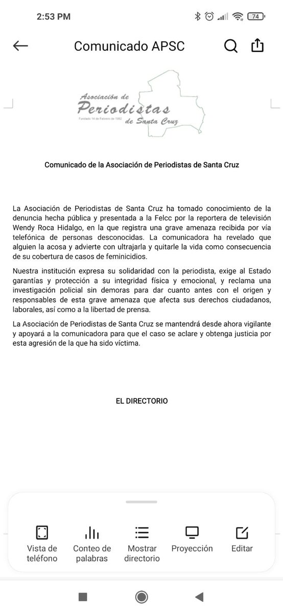 tuffiare's tweet image. Nuestra solidaridad con la colega Wendy Roca. El Estado debe darle garantías, indagar y ofrecerle justicia