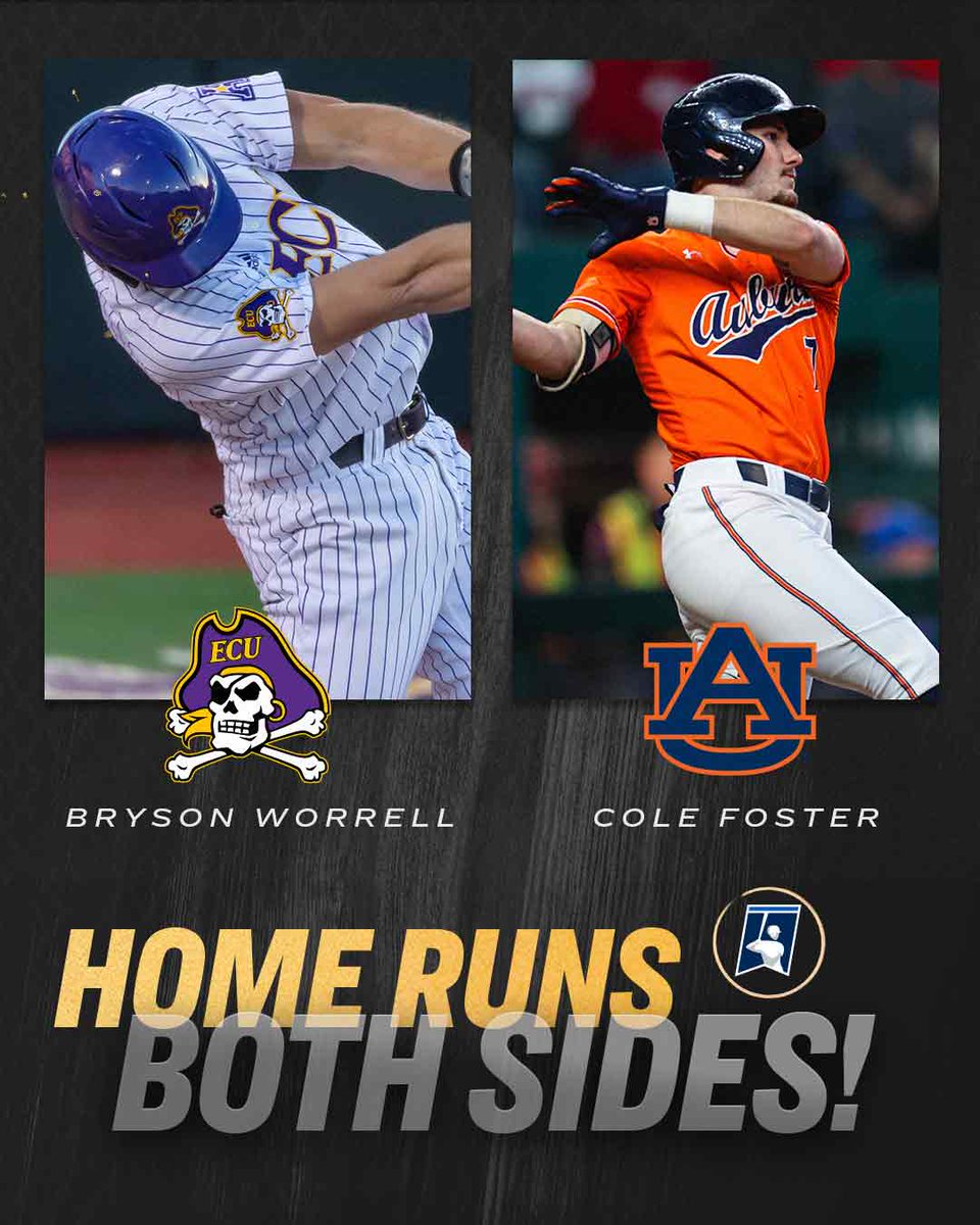 NCAABaseball's tweet photo. There have been 3 games in @MLB HISTORY where a player has homered from both sides of the plate in the same inning.
Today we’ve had 2️⃣ on the #RoadToOmaha. 🤯

Cole Foster - @AuburnBaseball
Bryson Worrell - @ECUBaseball https://t.co/N6SD500ZSW