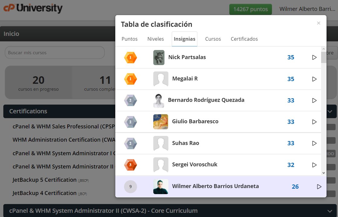 wilmerbarriosjr's tweet image. Ya es hora de estar en el Top10 de @cPanel University #cPanel #servidoresweb #Hosting