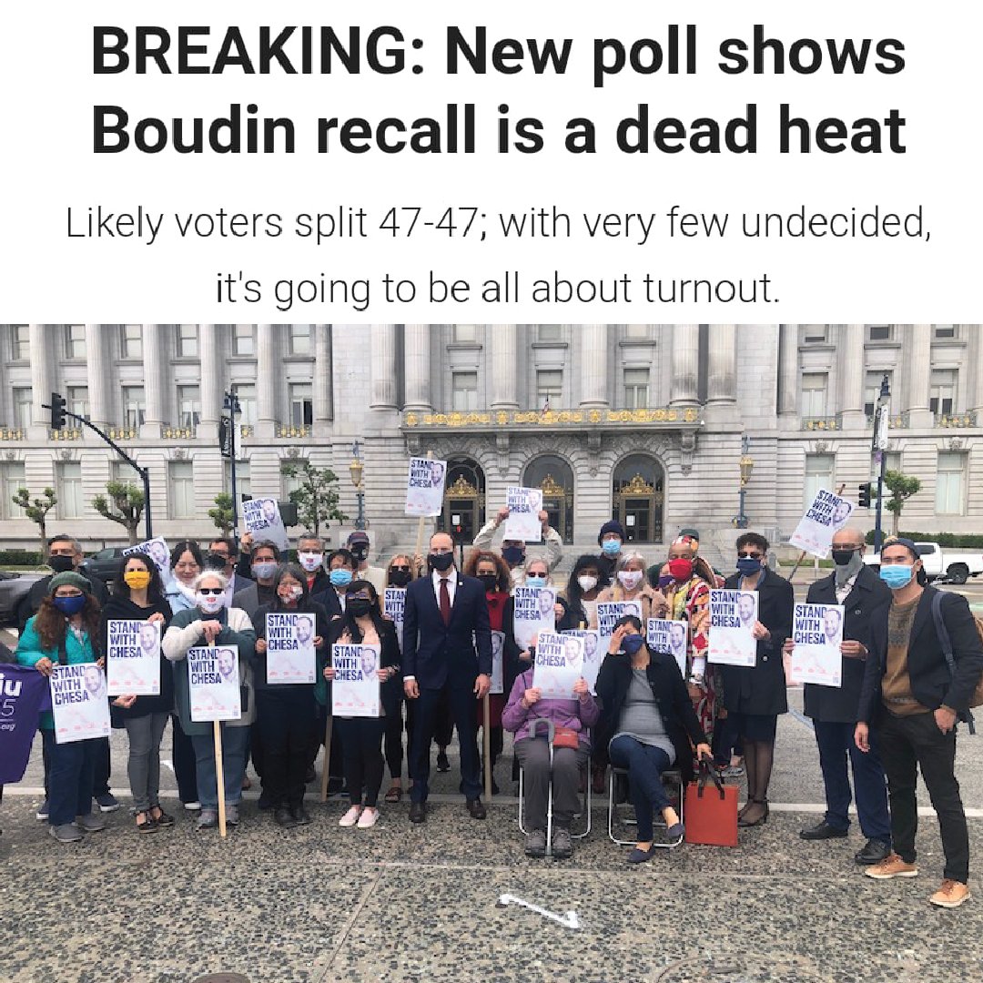 RealJusticePAC's tweet photo. 🚨 BREAKING NEWS: SF DA @ChesaBoudin is in a dead heat against the recall – a 47-47 split with only 4 days left.
We need ALL hands on deck!!!
NO MATTER WHERE YOU ARE, we need you to volunteer this weekend: https://t.co/OeYbIcehFi
#RejectTheRecall #NoOnH https://t.co/ctifmvDlvd