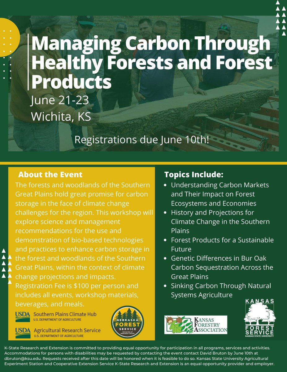 stepbystepKS's tweet photo. Later this month, the Kansas Forest Service is hosting a conference in Wichita about forestry management and climate change – an important topic! We encourage you to attend; register with the following link before June 10th: https://t.co/eAMxPoDfEq https://t.co/tfOyf8IWhV