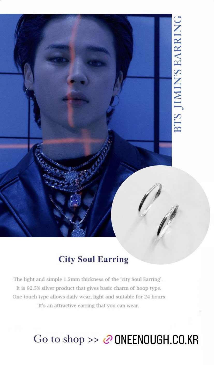 Jimin Global on X: "Jewelry brand oneenough from Korea shared the earring  that Jimin wore for the concept photos for #BTS_Proof via their Instagram  Story. It's the “City Soul” earring. https://t.co/41hnmYuPHi" /