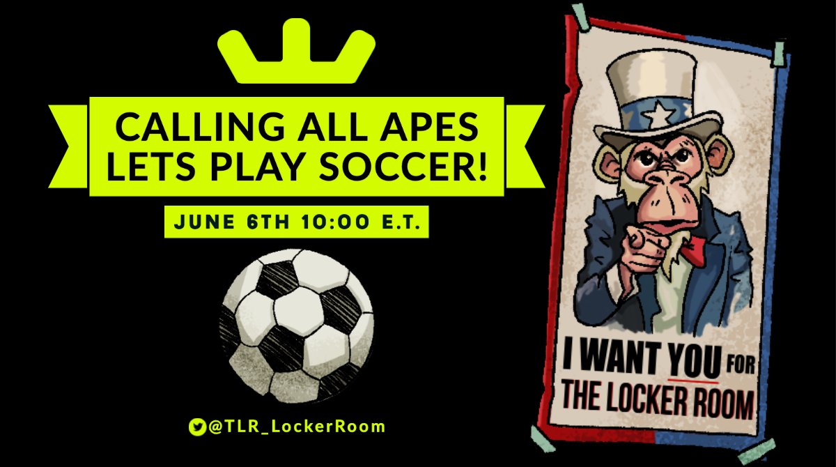 TLR_LockerRoom's tweet photo. Are you a @BoredApeYC  holder and want to sign a juicy contract for him/her?

If you answered yes, turn on notifications because next Monday June 6th we will tell how to participate in The Locker Room draft.

⚽️ 🏆⚽️

#bayc #TLR #NFTCommunity #playtoearn #soccer #futbol #nfts https://t.co/i95zENwXrp