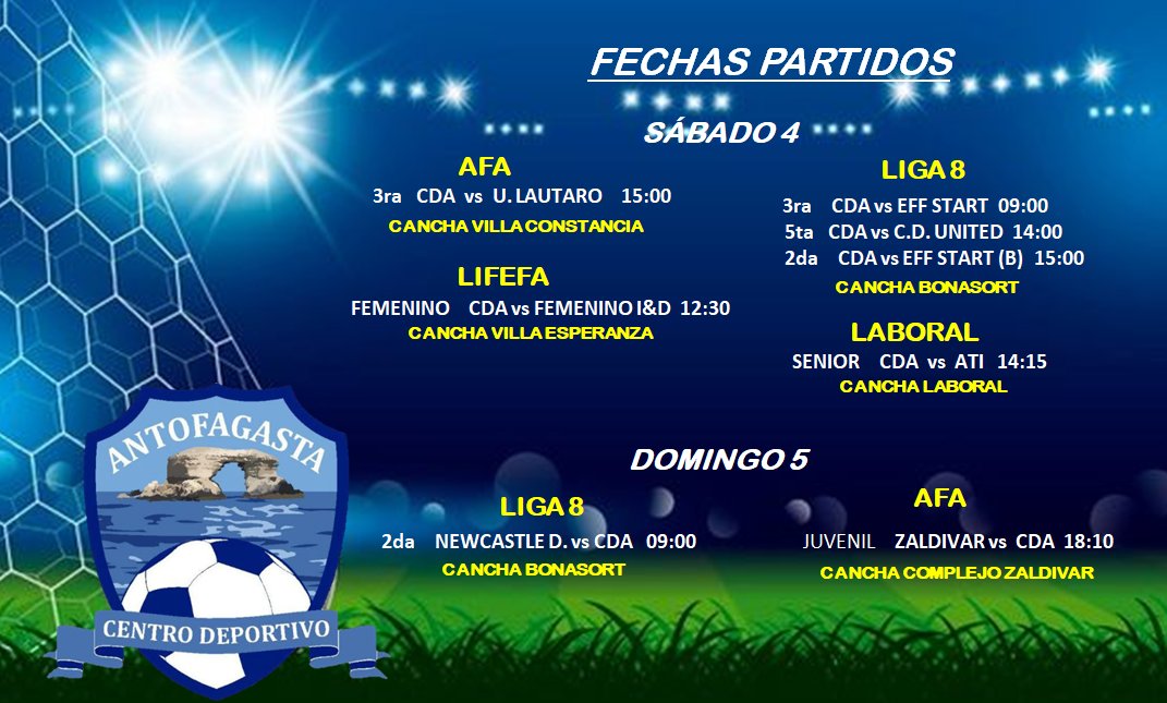 cdantof_cl's tweet photo. Fecha de los partidos del fin de semana CENTRO DEPORTIVO #Antofagasta https://t.co/gG78R4VEUd