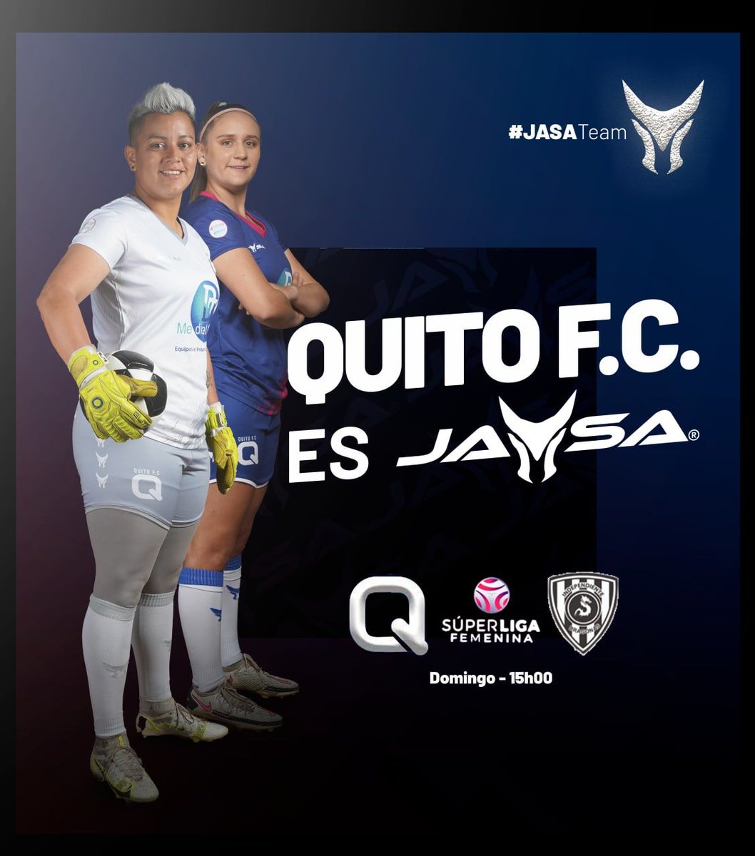jasa_evolution's tweet photo. ¡Vamos #QUITO FC!😎

Nuestro #EquipoJASA @quitofc2  juega el Domingo a las 15:00 pm ante @dragonasidv

Quito FC Independiente Del Valle 
¡Vamos por la victoria!💪🏻 

#SomosJASA
#JASAteam #SomosJASA #SuperLigaFemenina #FutbolFemenino https://t.co/unKhYJoK27
