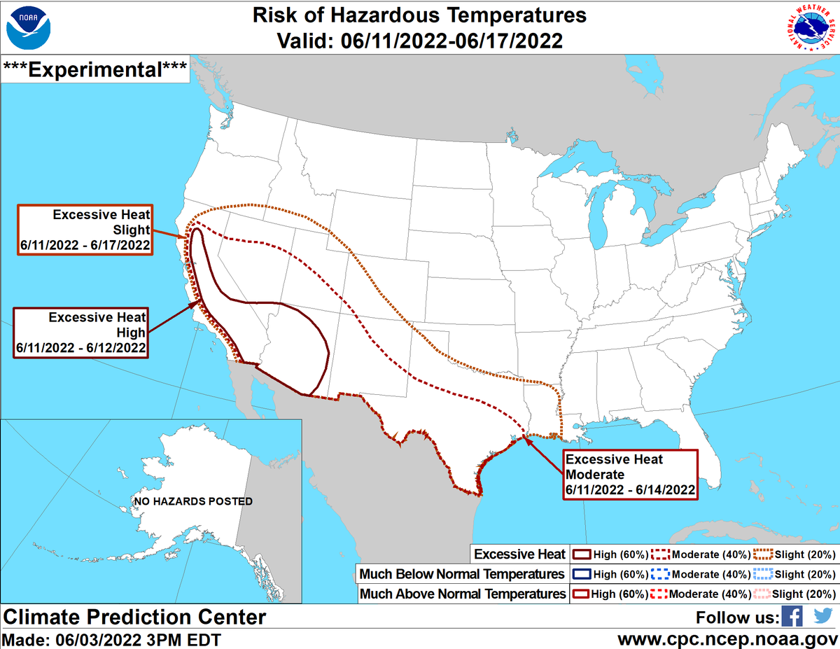 ChikageWeather's tweet photo. Sorry, can't help myself. Here's that #ExcessiveHeat risk which now extends through the middle of June. It's not out of the realm of possibilities that we start a streak of 100s Sunday that lasts for another 10+ days.
#ItsOnlyJune #LongSummerAhead #StayCool #atx #atxwx https://t.co/cNWzoWpfkD