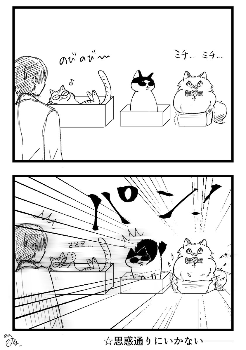 猫って箱が好きだよね漫画。
ミケヒコが自分の車幅分かってなかったら可愛い!
ずっと自分を子猫と思っていて欲しい!という妄想← 
