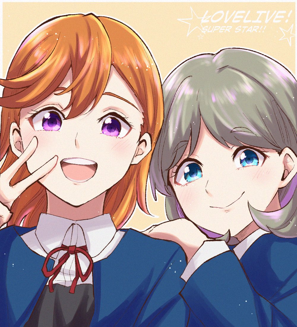 shibuya kanon yuigaoka school uniform multiple girls 2girls school uniform blue eyes purple eyes orange hair  illustration images
