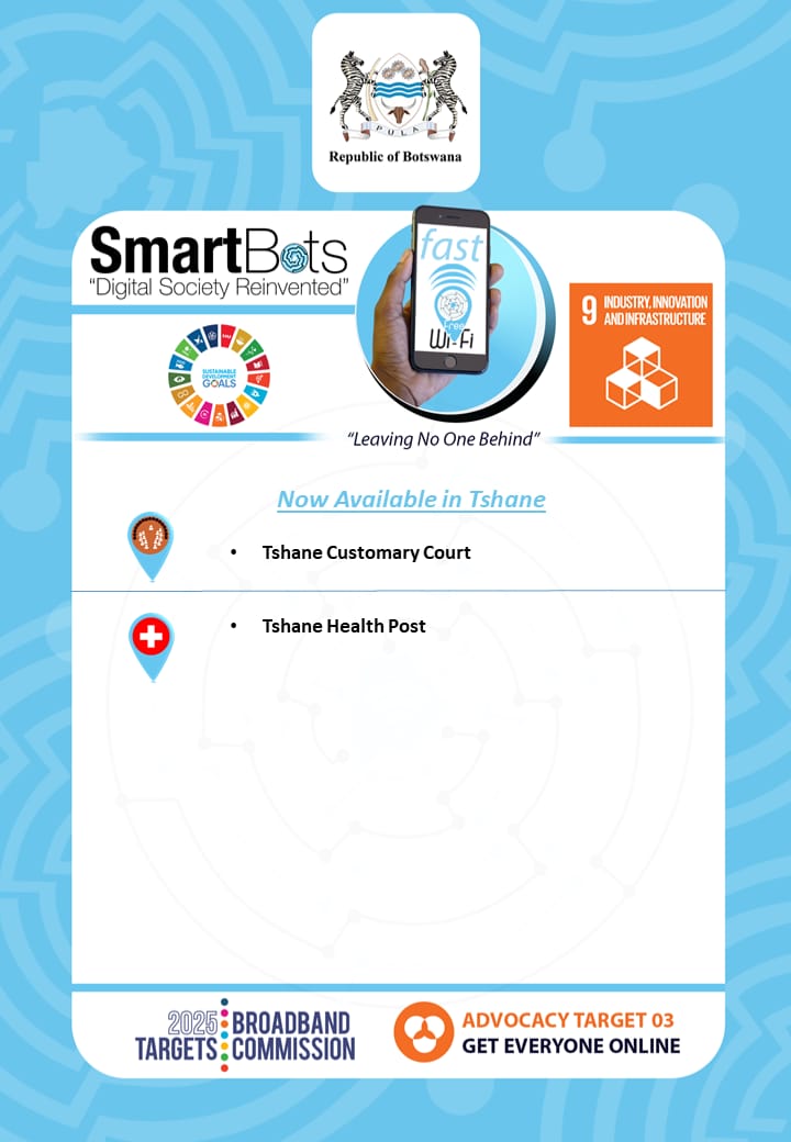 SmartBots_bw's tweet image. SMARTBOTS FREE WI-FI 

SmartBots unlimited free Wi-Fi is now available in the following areas: Lokgwabe, Lehututu and Tshane. Connect and be empowered

 #smartbots
#DigitalTransformation
#DigitalBw