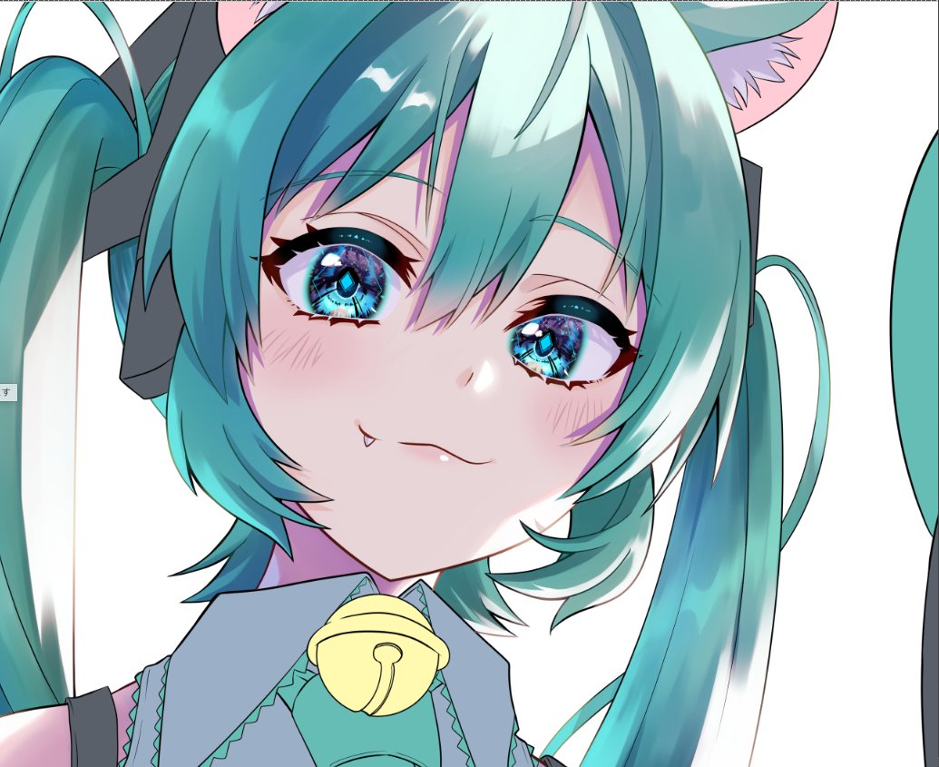 hatsune miku 1girl animal ears solo bell cat ears twintails fang  illustration images