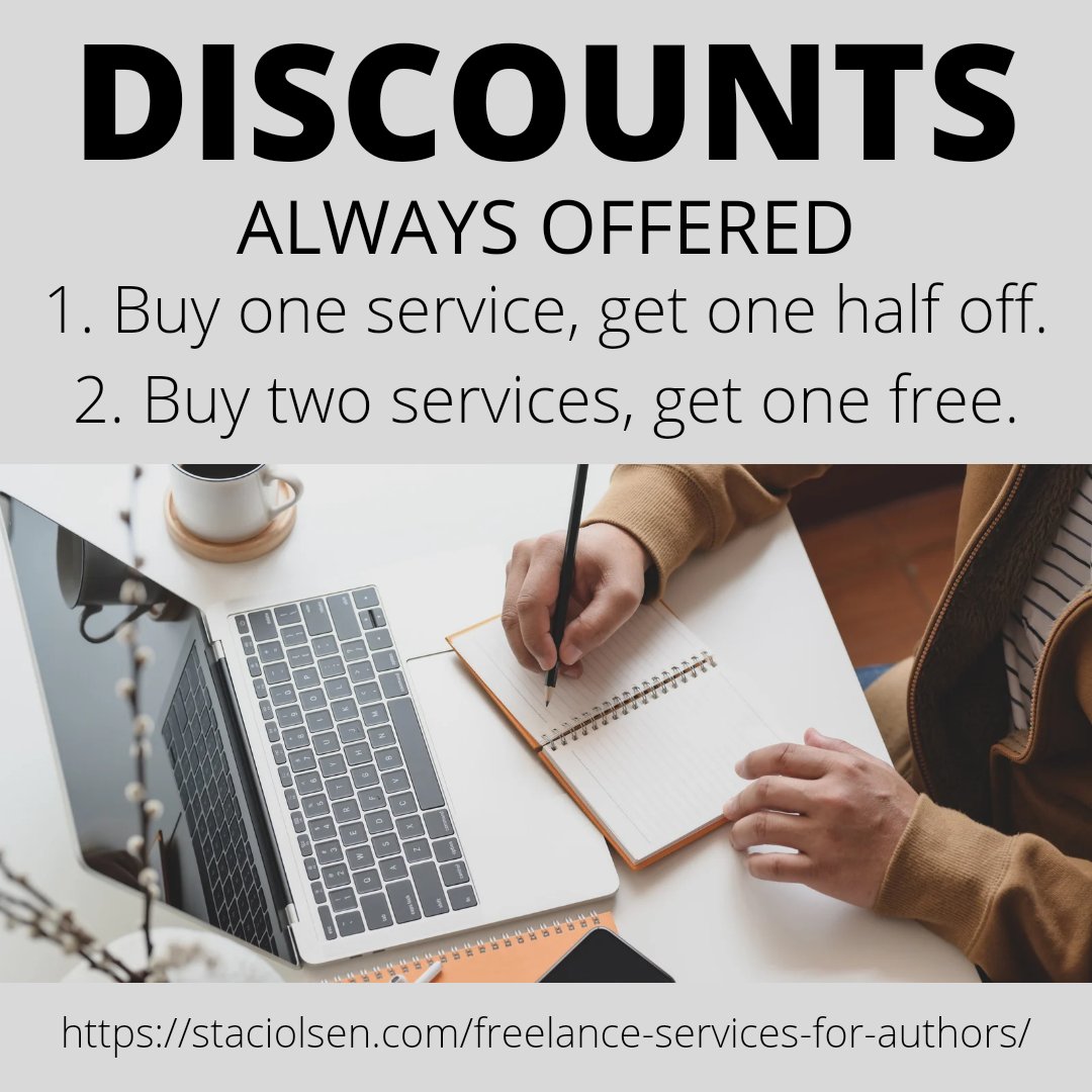 Editing and formatting services for indie authors! Visit my website for more info. staciolsen.com/freelance-serv…
#amediting #selfpublishing #freelanceeditor #Discounts