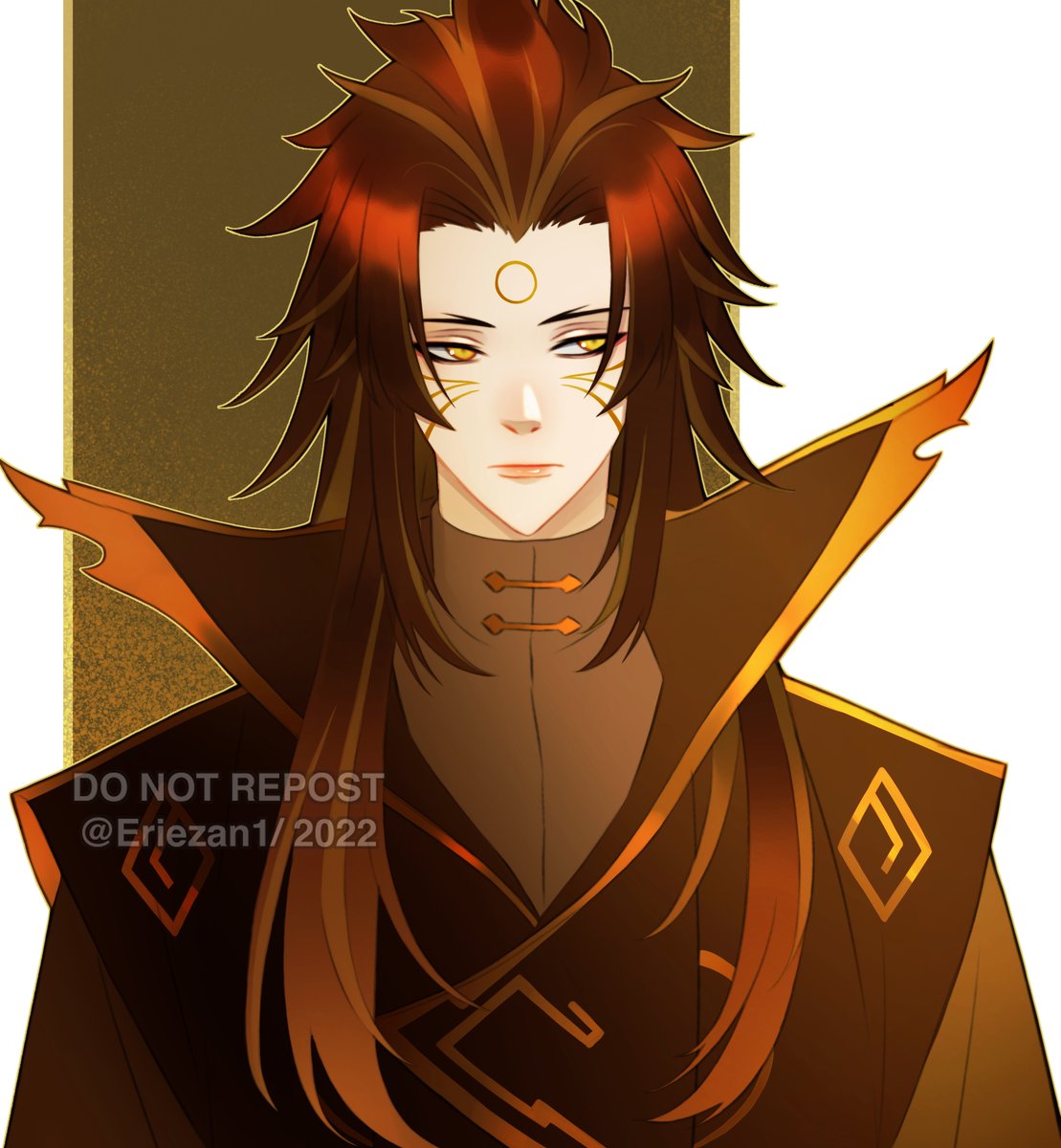 1boy solo brown hair male focus long hair yellow eyes facial mark  illustration images