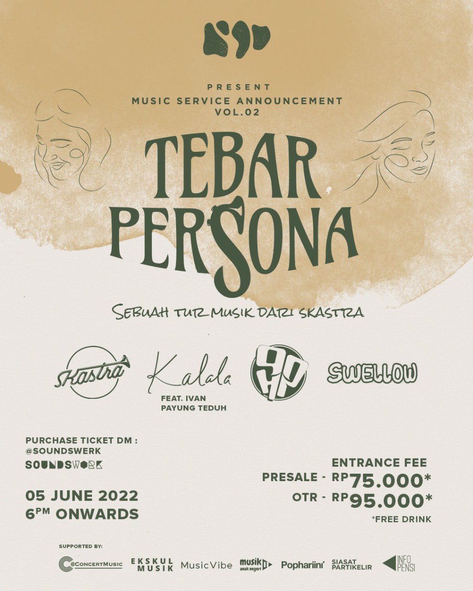 Bogor! Let’s join @90hpband and <a href="/kalalaa__/">LaLa✨</a> tomorrow at @skastra’s Tebar Pesona Gigs Tour!

Sunday, 5 June 2022
19.00 WIB
At Hagu Space Bogor

See you!