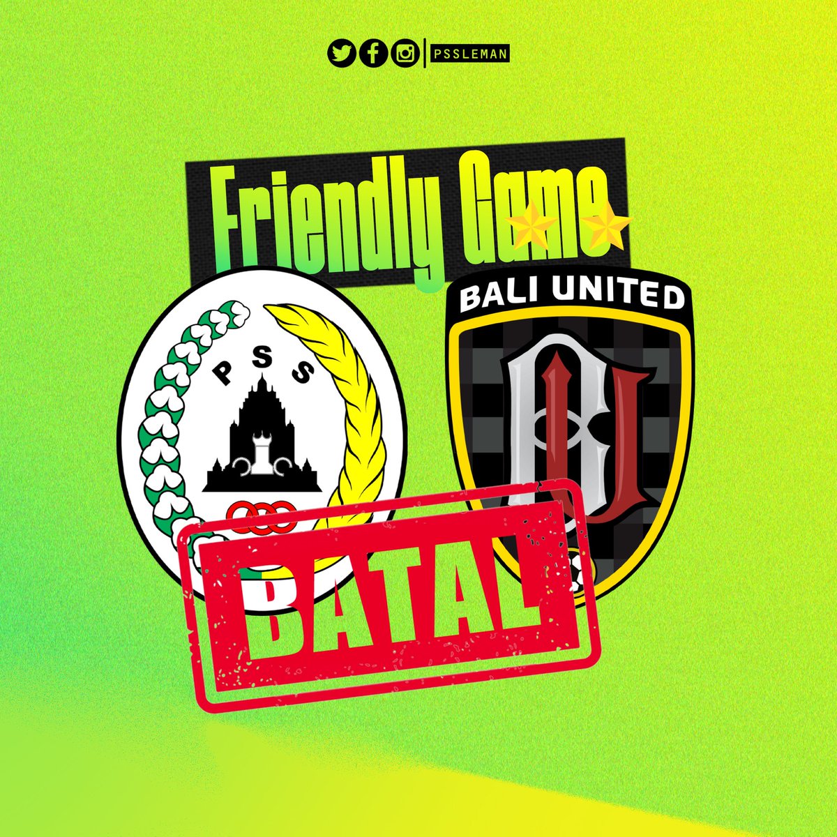 PSSleman's tweet photo. Dikarenakan izin keamanan yang tidak turun, baik dengan penonton maupun tanpa penonton, uji tanding menghadapi Bali United terpaksa dibatalkan. https://t.co/TBJ6YJEWrS