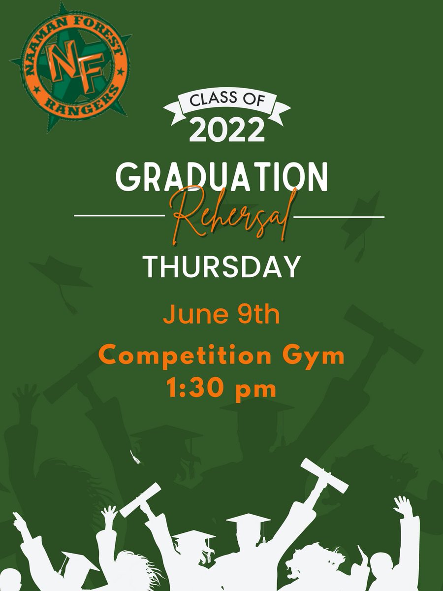 🚨🚨GRADUATION REHEARSAL🚨🚨
We will see you on THURSDAY!!!
Leave the cap and gowns at home for this one! And p.s. if you haven’t taken it out of the packaging to hang up and get the wrinkles out—this is your reminder 😉 <a href="/nfhs_2022/">NFHS2022</a>