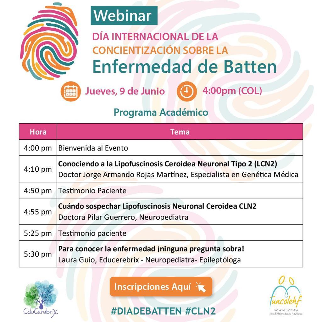 acmgencol's tweet photo. Los invitamos al #Webinar en conmemoración del Día Internacional de la Concientización sobre la #EnfermedadDeBatten
Será un evento de gran aprendizaje que no te puedes perder
-Inscripciones https://t.co/x0h8nTraQc…
¡Ayúdanos a compartir!
💛
#DiaDeBatten #BattenDay https://t.co/DcnOPzJaKW