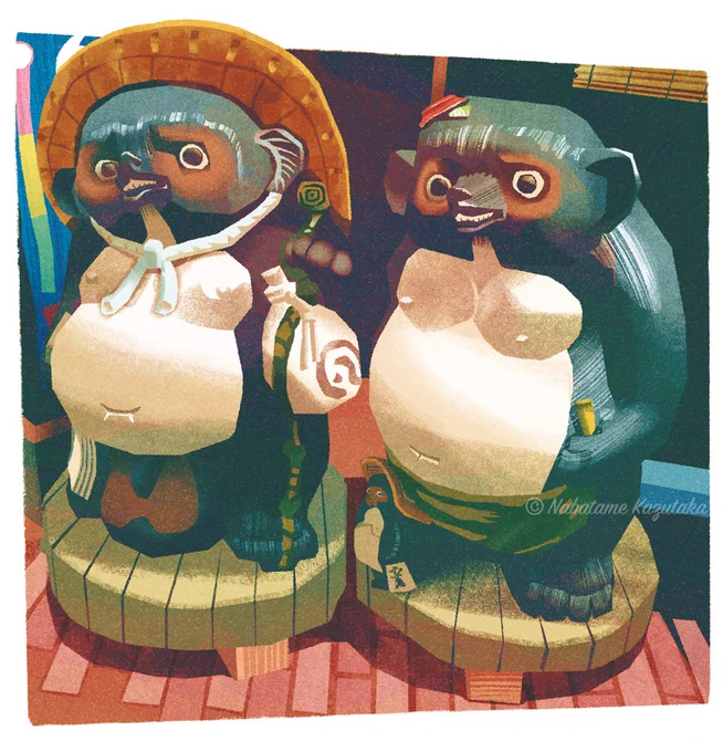 前に描いた信楽のタヌキです。
(The raccoon dog statue.) 