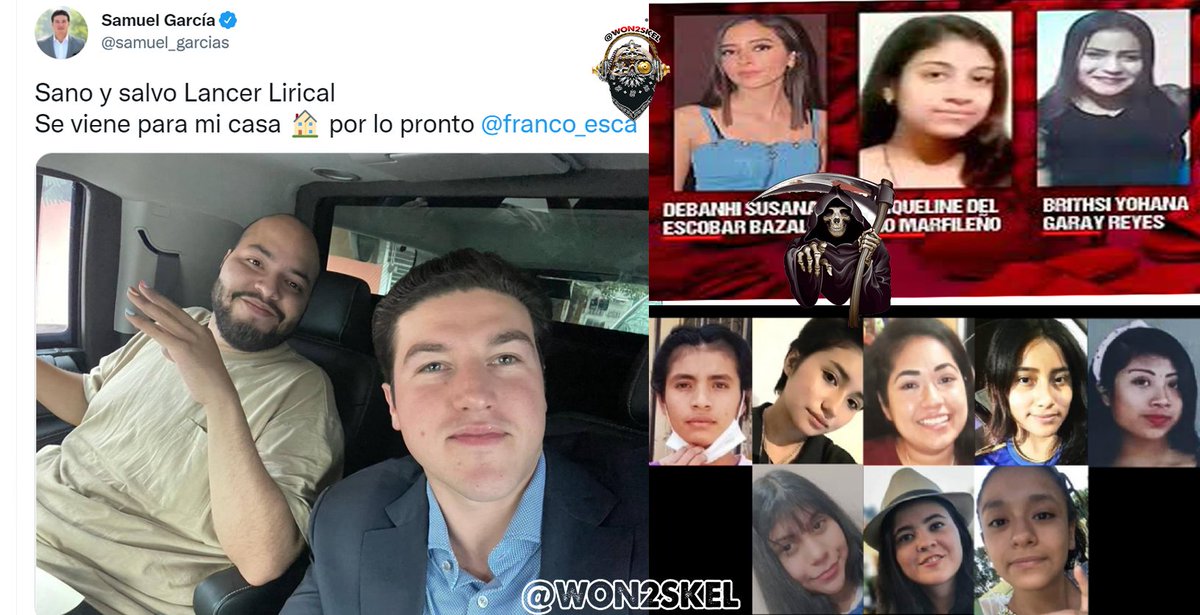 won2skel's tweet photo. 🪦🗣️📢Mientras el cara de mingitorio Samuel García muy orgulloso trae a casa sano y salvo a un don nadie cientos de mujeres andan desaparecidas o 💀como Debanhi Escobar, Yolanda Martínez o María Fernanda. 😠👎 https://t.co/yED3218Z3V