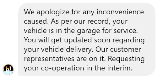 l3mathew's tweet photo. @letsgobumpr This is the reply I got in your chat service but no calls on the vehicle yet. I have given for a general service which should not 4-5 hrs. Its been 24hrs and no update yet. https://t.co/VH1alRVkc7