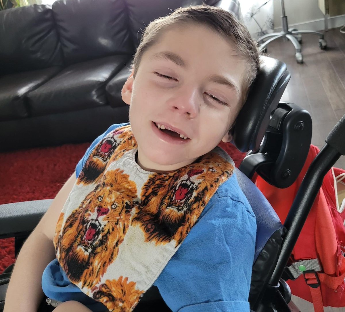 ChallengeTheo's tweet photo. He managed a little smile but Theo sure isn't feeling well. We are doing what we can for him and hope he feels better soon. https://t.co/XKFAONyVqT