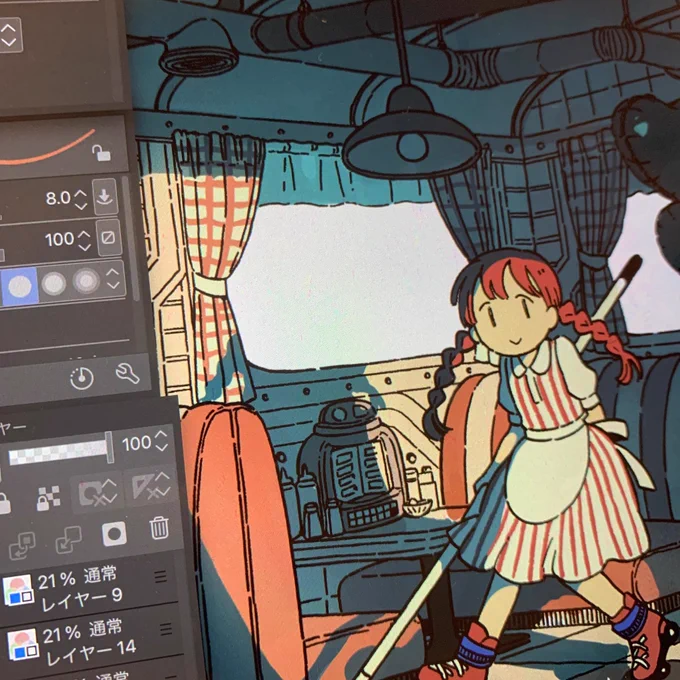 描いてる絵とガストの配膳ロボのファンアート 