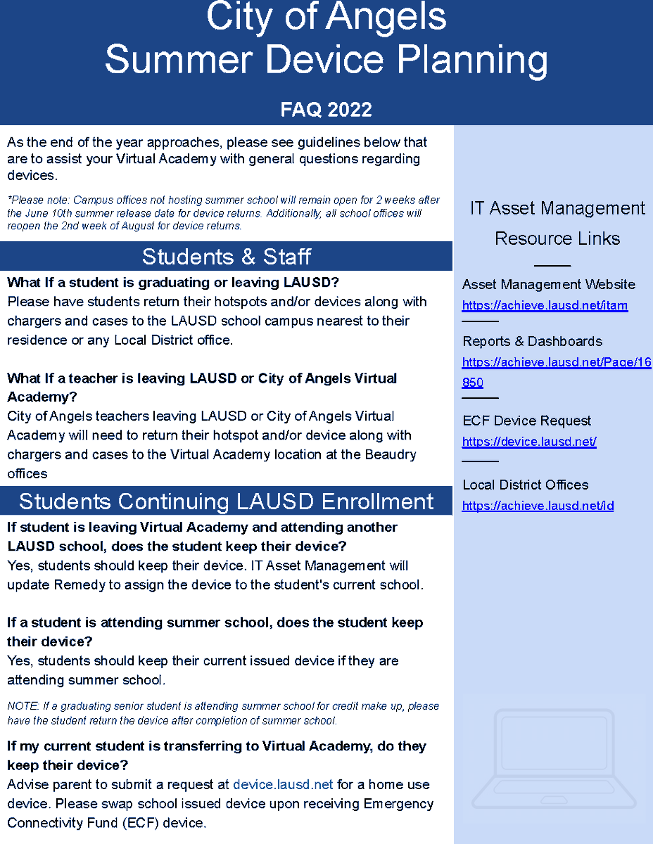 Summer Device Planning: 

Wondering what you need to with your device? Please read the FAQ

Questions?
Call 213-316-9840
