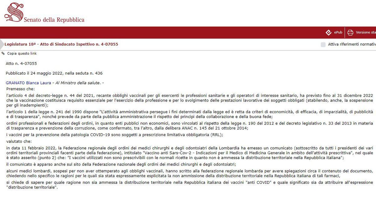 Elyemme's tweet photo. Interrogazione parlamentare presentata dalla Senatrice #Granato, a firma degli Avv.ti #Fettolini, #Dancelli e #Cinquemani.
Stupisce il silenzio dei media!
A quanto pare la notizia che tali "farmaci" non potessero (e possano) essere distribuiti in Italia non è una notizia https://t.co/YAn3JeWTTQ