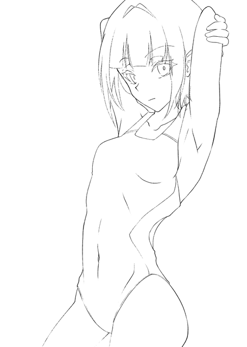 便乗47日目
競泳水着千夜ちゃん 線画
#100日チャレンジ 