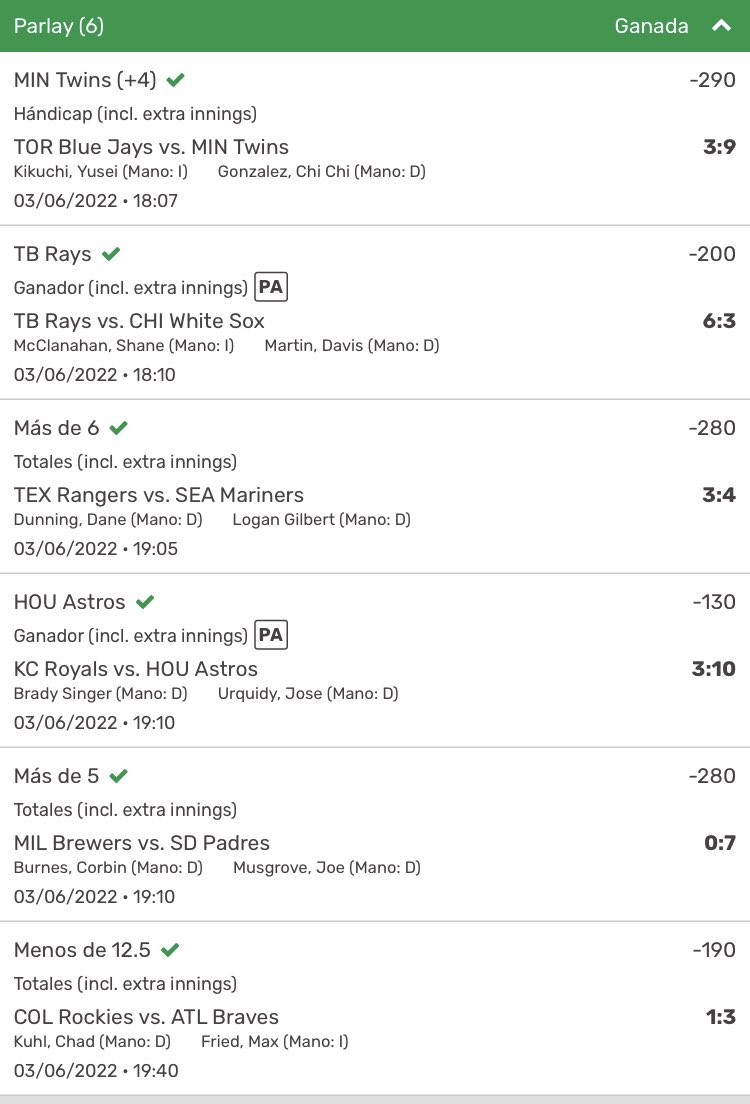 MasterpicksDo's tweet image. No mms! Lo que acabamos de ganar hoy…🤟🏻🤟🏻🤑

#NationsLeague .. +260 y Live de +410

#MLB Súper Parley +1100 y +1050

Le pegamos a 12 juegos de MLB divididos en 2 Parleys 😱😱… De no creerse!! Doblamos Bank en el grupo..

Lo siento tío @playdoitmexico.. qué tal @PlaysOfTheWeek