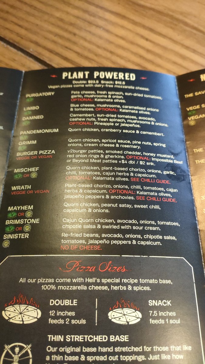 ECMinNZ's tweet photo. Wow #hellpizza this is an impressive selection of plant based pizzas https://t.co/Hclk7jzWum