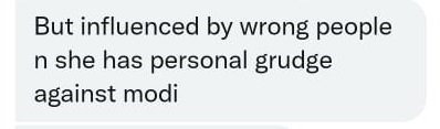 Heres a Moditard bitching about a woman on DM with someone.. He claims (as many do) that the woman has a "Personal Grudge" against Modi.. LOL! Did Modi steal her dolls at childhood or what? Moditards think everyone thrashing Modi is "PERSONAL" . What is personal?...  @DrlathaC