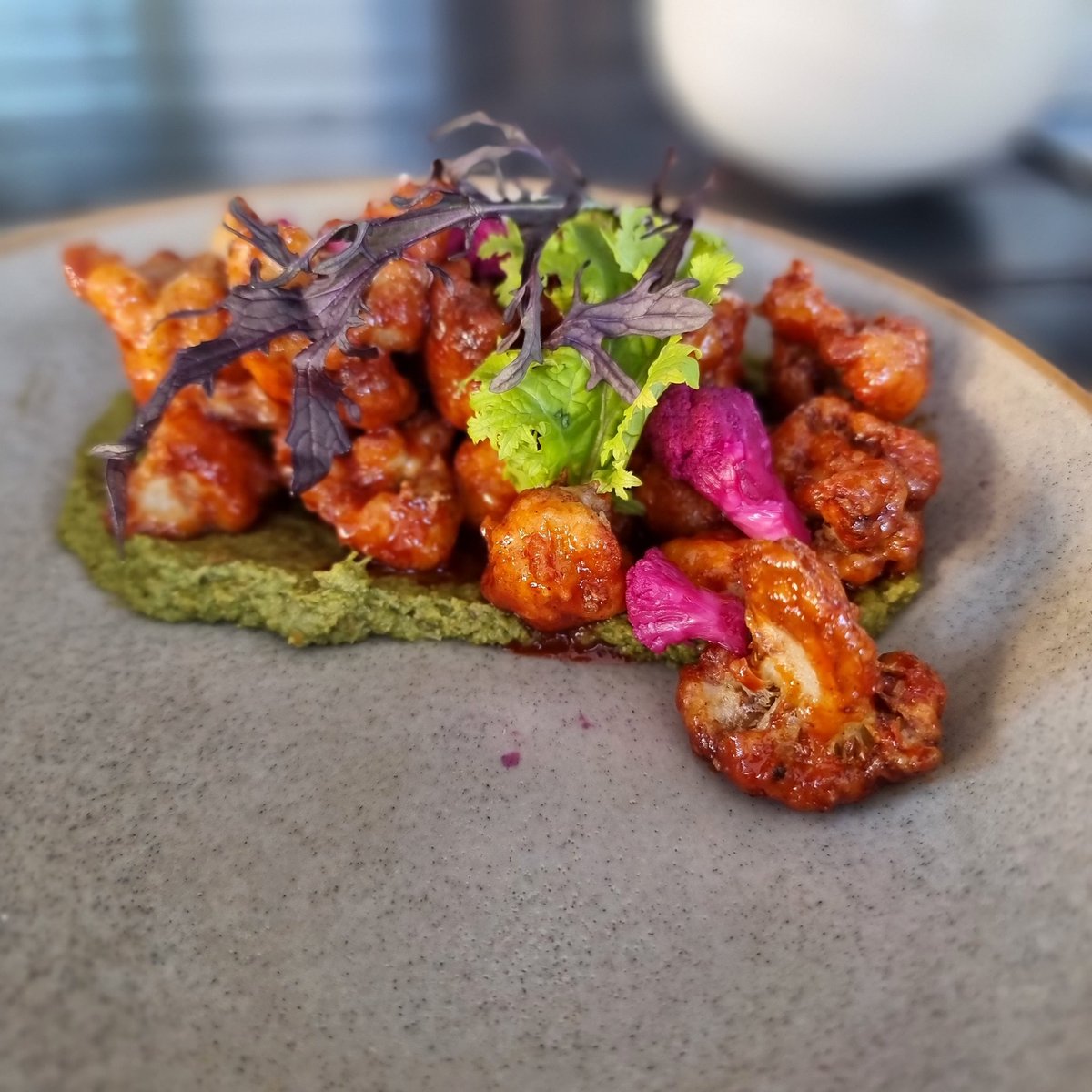 LUNCH: Roasted Cauliflower with Green Romesco and Swee &amp; Sour Achiote Dressing @ Coogee Estate 🌊 #vegan #veganfood
