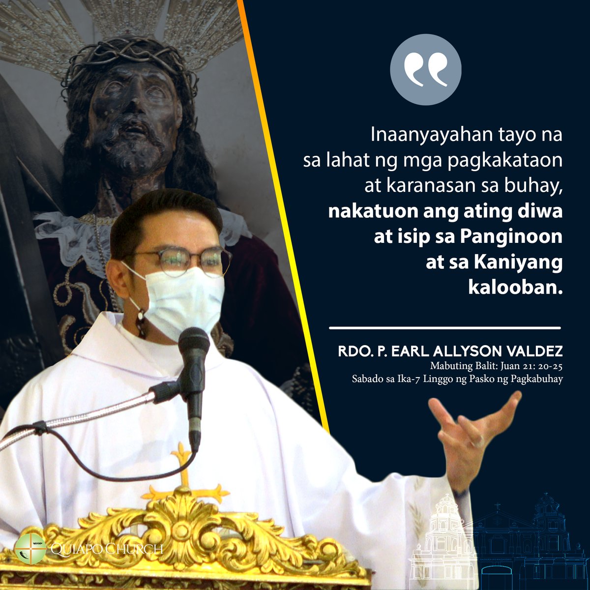 quiapochurch's tweet image. ATENSYON AT DIWA SA DIYOS. Paano ko sinusunod ang kalooban ng Diyos sa araw na ito? Isang mapagpalang Sabado po sa ating lahat! Viva, Poong Hesus Nazareno
• • •
#QuiapoChurch #Easter2022 #PaskoNgPagkabuhay #PrayTogether #MagdasalSamasama #GospelOfTheDay