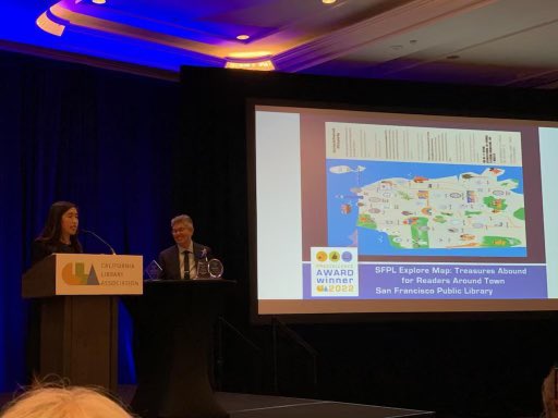 michaelambert's tweet image. Congratulations to our amazing @SFPublicLibrary Community Programs &amp;amp; Partnerships staff Lisa Weddle and Jaime Wong for accepting the @CalLibAssoc PR Excellence Award for the SFPL Explorer Map initiative at the #CLA2022Conference 🏆🤩👏🏼👏🏼👏🏼 sfpl.org/sfpl-explorer-…