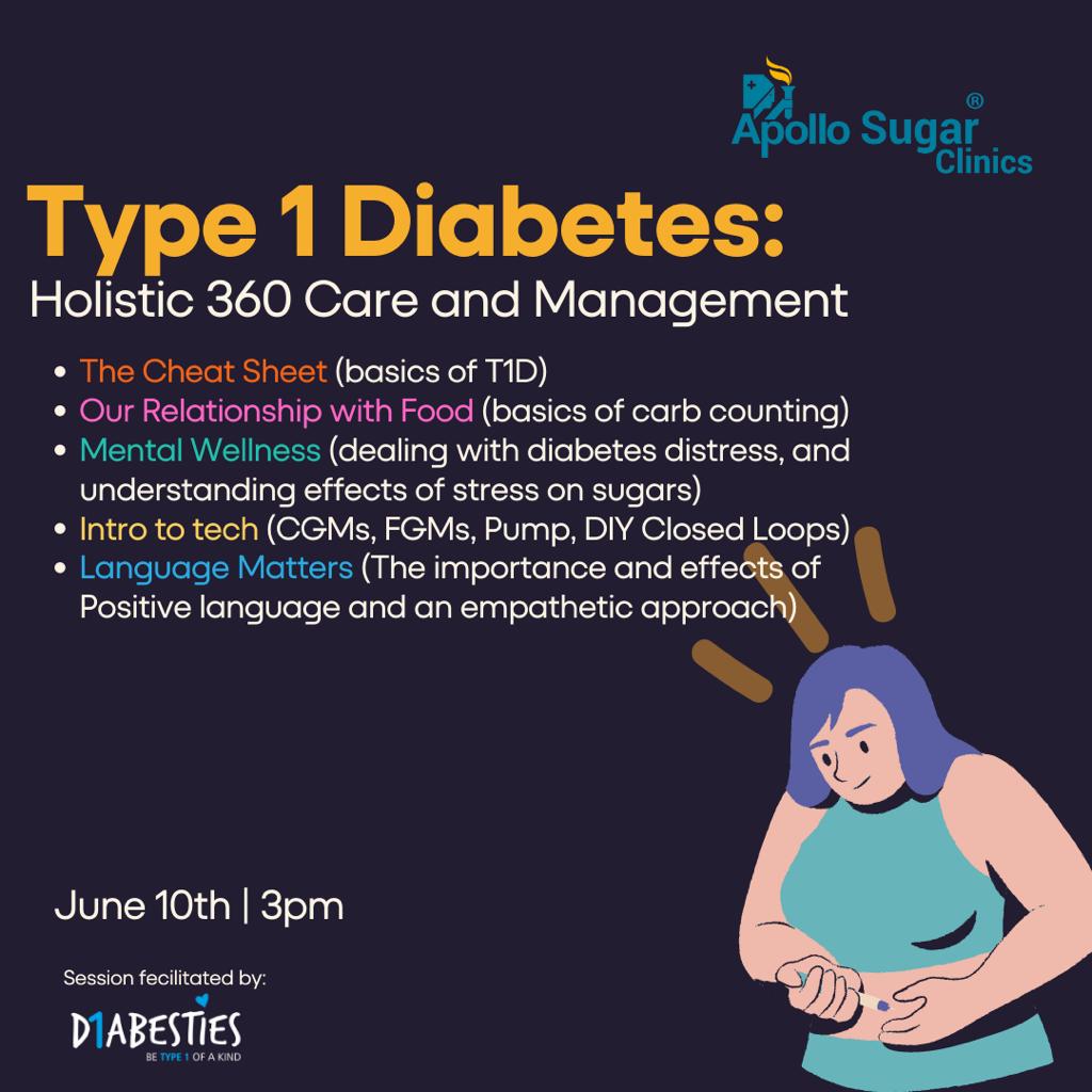 ApolloSugar_Ind's tweet photo. Caption: Join us for a session on "Type 1 Diabetes : Holistic 360 care &amp; Management" on 10th June, 3 PM onwards. The session is fecilitated by @diabesties1

To join the session, click on the link below: https://t.co/t7cabahGp8

#Apollosugar #diabetes #diabetescare https://t.co/KKLeKQlRfS