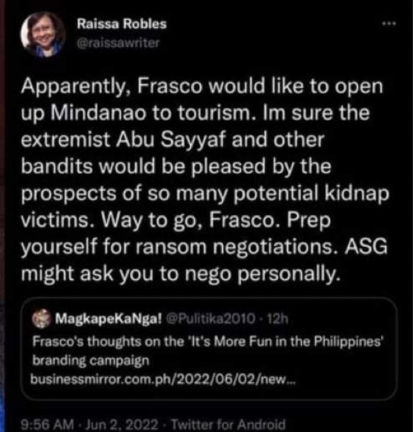 RudyOrtea's tweet photo. This is wrong.

Mindanao is generally a peaceful and beautiful place. And the Mindanaoans are very warm and hospitable.

This kind of stereotyping is why some people have negative picture of Mindanao.

@raissawriter airfare is cheap, go travel and get off your couch. https://t.co/WUqlXraASb