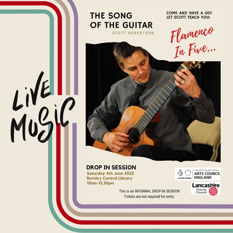 classicsbyscott's tweet photo. Join me at @LancsLibraries today for a #dropin session 10-12.30 Flamenco In Five - Burnley Central Library https://t.co/mOU736js4u