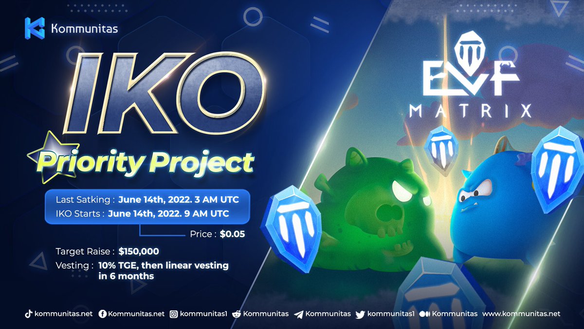 Kommunitas Official (@kommunitasnet) on Twitter photo 🥳 Kommunitas is thrilled to launch our Priority IKO with <a href="/Elf_Matrix/">Elf Matrix • Play-to-Earn NFT Game</a>
🍄Players will be immersed in an ancient and mysterious alien planet called Matrix, where they can summon and collect cute elves, and battle with them to earn crypto rewards. Read more: link.medium.com/rASqaVzSzqb 🥳 Kommunitas is thrilled to launch our Priority IKO with <a href="/Elf_Matrix/">Elf Matrix • Play-to-Earn NFT Game</a>
🍄Players will be immersed in an ancient and mysterious alien planet called Matrix, where they can summon and collect cute elves, and battle with them to earn crypto rewards. Read more: link.medium.com/rASqaVzSzqb