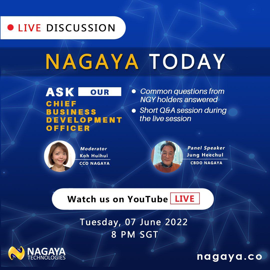 NagayaOfficial's tweet photo. 📌 Ask Our Chief Business Development Officer

🔵🟡 We have our CBDO, Mr Jung, address some of the common questions regarding Nagaya. Join us on Live via our official YouTube Channel!

🗓 7 June 2022, Tuesday
🕗 8PM (Singapore Time)
🔗 https://t.co/liK2Yompw2

See you! https://t.co/t8SSPGoyb7