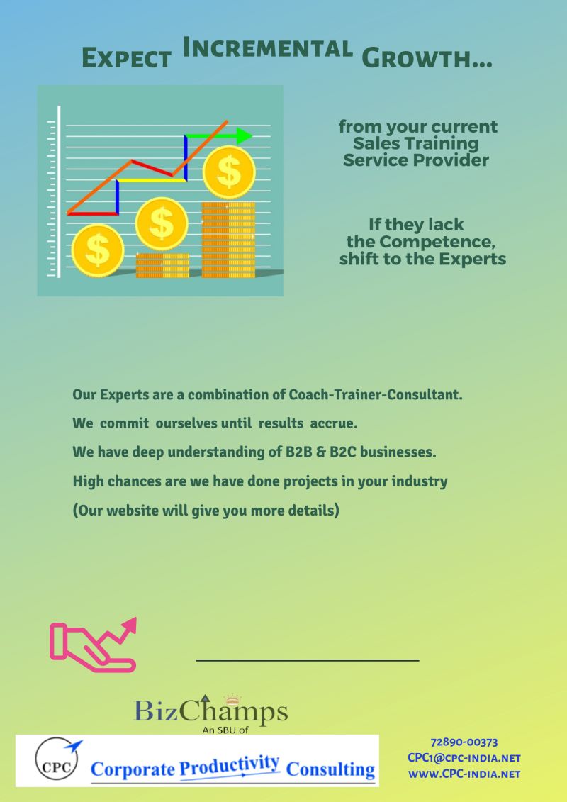 CPCINDIA's tweet image. The Client is worried about getting better productivity out of the existing team. A #SalesTrainer should be able to guide on #LearningImplementation. It requires helping the client develop #PerformanceMetrics basis #BusinessEnablers &amp;amp; #LeadIndicators.