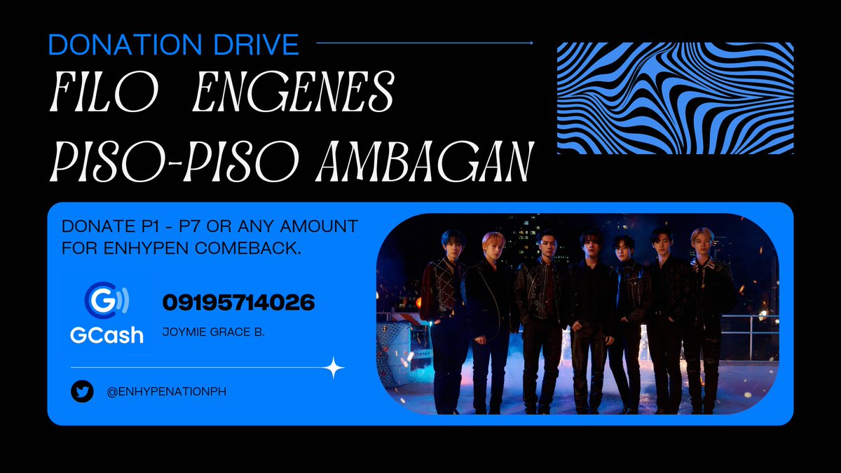 EnhypenationPH's tweet photo. [DONATION DRIVE]

FILO ENGENES PISO-PISO AMBAGAN! 

Hi Filo Engenes! We are still far away from our goal amount. 

Send piso, pitong piso, o kahit magkano para sa comeback. 

GCash: 09195714026

#ENHYPEN #엔하이픈
@ENHYPEN_members @ENHYPEN
@STREAM_ENHYPEN @ENHYPEN_ENGENE https://t.co/XnDjNSewpT