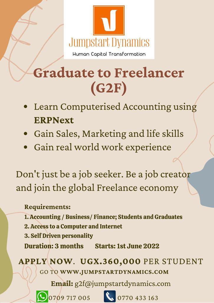 Graduating to Freelancer is the next big thing fam click on jumpstartdynamics.com #G2F
#SkillingUganda