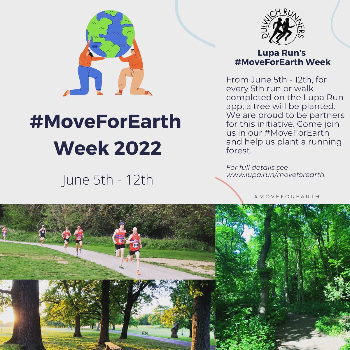 We’re proud to be part of <a href="/LupaRun/">Lupa Run | Your Mindful Running Coach</a> #moveforearth initiative launching this Sunday. To take part please:
1Download the Lupa app - wearelupa.page.link/MN2N
2Use it to record any runs or walks you do from June 5th - 12th 
3Aim for 5 runs/walks to contribute your own tree!