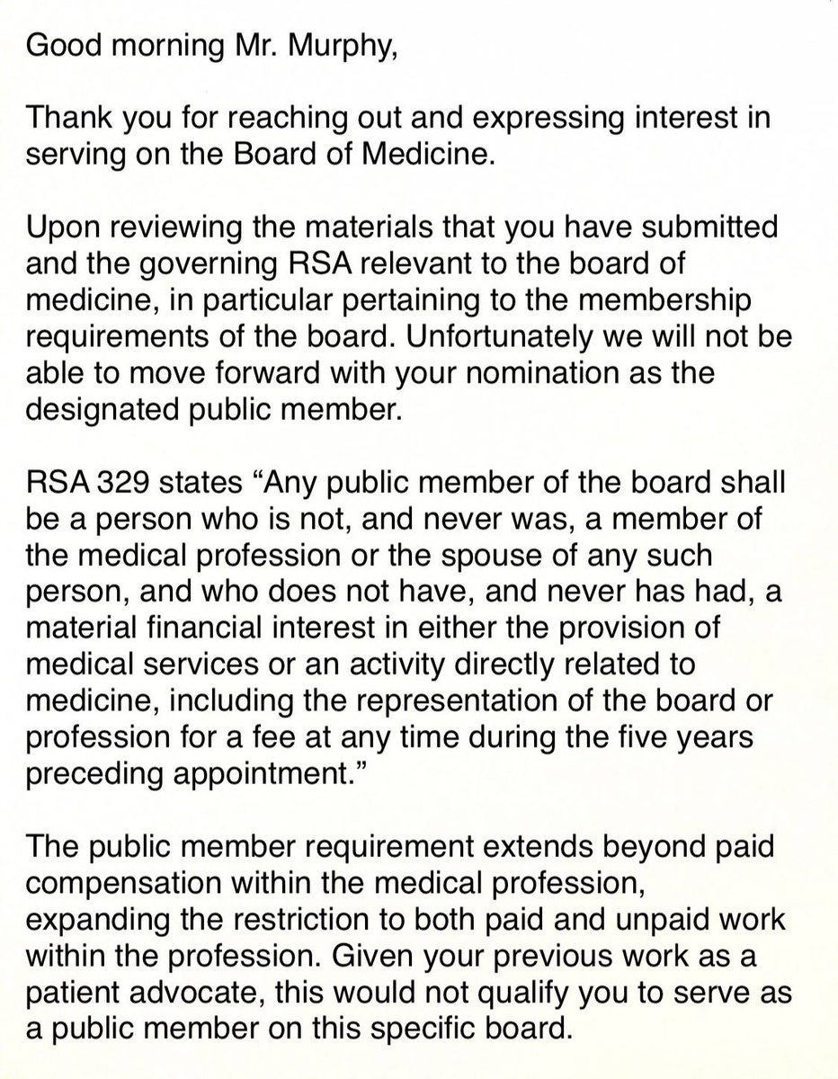 @funchefchick @ibdgirl76 Board positions are Governor appointed. Even Public Member positions are very difficult. My nomination made it all the way to the Governor’s desk only to be denied (see attached)