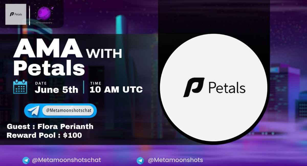 metamoonshots's tweet photo. Join the #metamoonshots #AMA with 
@PetalsVideo ! 

⏰ Date: 10 AM on June 5th 2022(UTC)
📍 AMA Venue: https://t.co/gRh97DK86E 
💰 Total Rewards:100$ 
 #PetalsVideo #ama 
5 Questions from this tweet will be selected and rewarded. Like, Retweet and tag 3 friends. https://t.co/GQ0yulW6H8