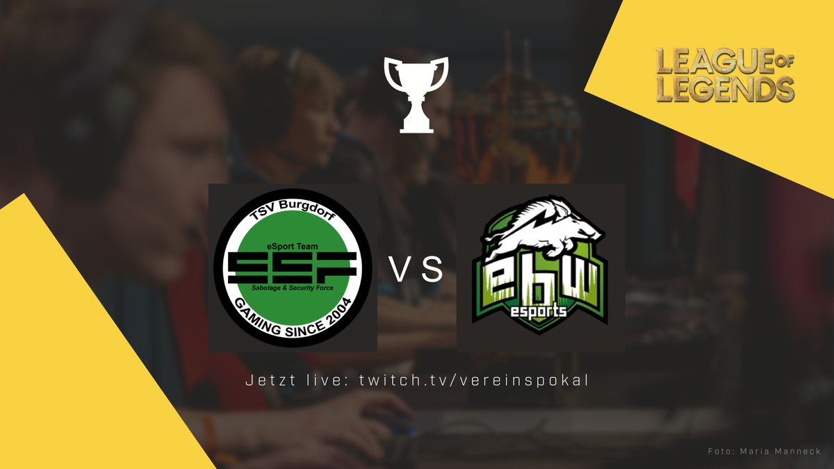 👉👉👉EINSCHALTEN!👈👈👈

Wir sind live! 
🖥️twitch.tv/vereinspokal

Es treffen aufeinander
<a href="/TSVBurgdorf_SSF/">TSV Burgdorf E-Sport</a> 🆚 <a href="/EbwEsports/">ebw.esports e.V.</a> 

Für euch am Mikro sind
🎙️ <a href="/BeSCWanna/">FabianMit</a> 
🎙️ <a href="/lars_buttner/">Büttner mein Name</a> 

#ESBD #BSBDVP #ESBDVPLOL #LeagueOfLegends #Breitensport